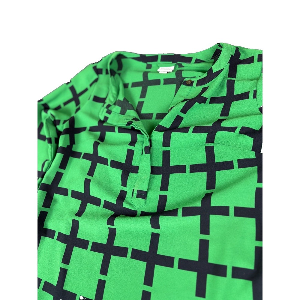 Merona Popover Dress Womens XS Green Black Plus Print Tie Back Button Front‎